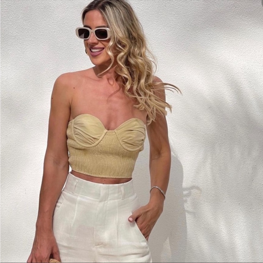 NWT Zara Linen Blend Crop Top - Picture 5 of 13